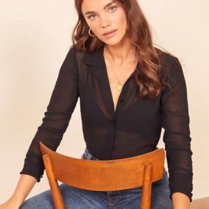 Reformation Black Sheer “Violet Blouse” Size L